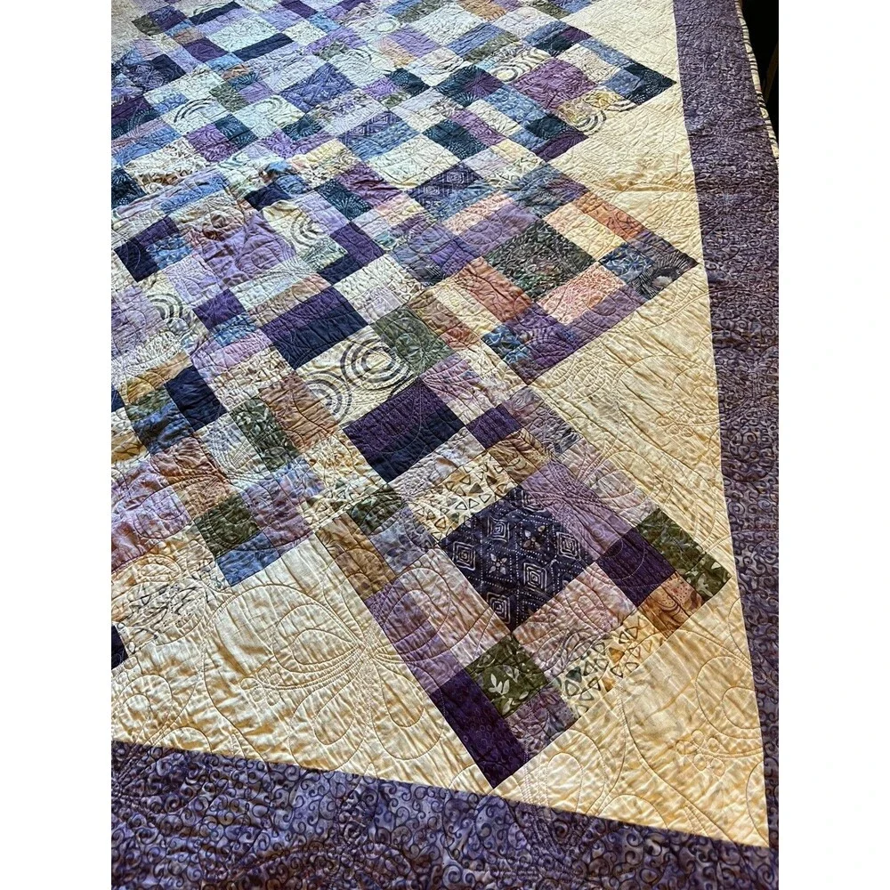 Cottage Core Hand Made QUILT Wall Hanging 75 X 58” Purple Napa Diamonds NEW